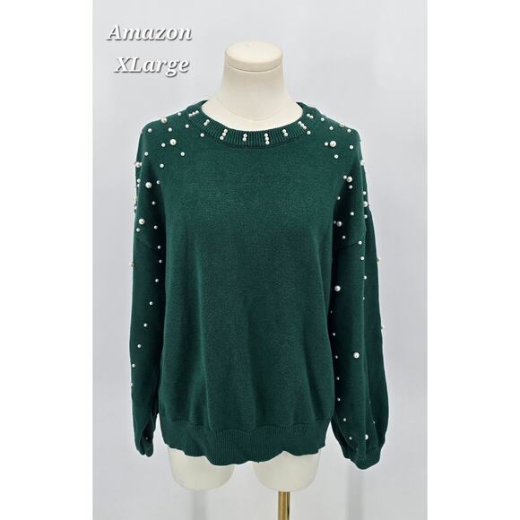 Amazon Emerald Green Pearl Embellished Sweater – Size XL - Picture 1 of 5